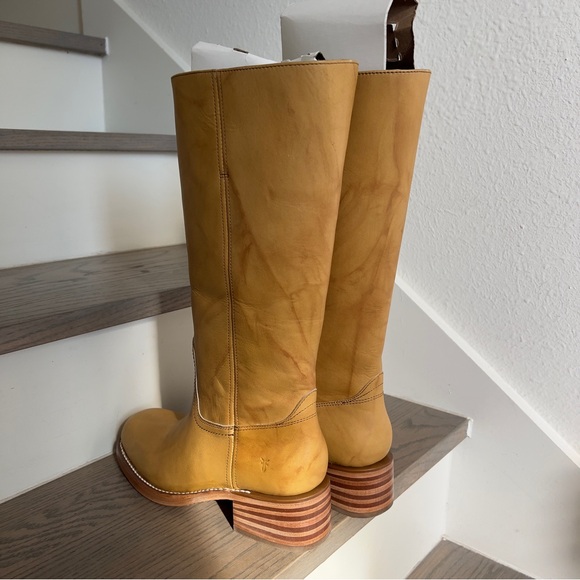 NWOB Frye Anthropologie Campus 14L Wide Calf Montana Leather Boots Banana Yellow - Picture 8 of 13